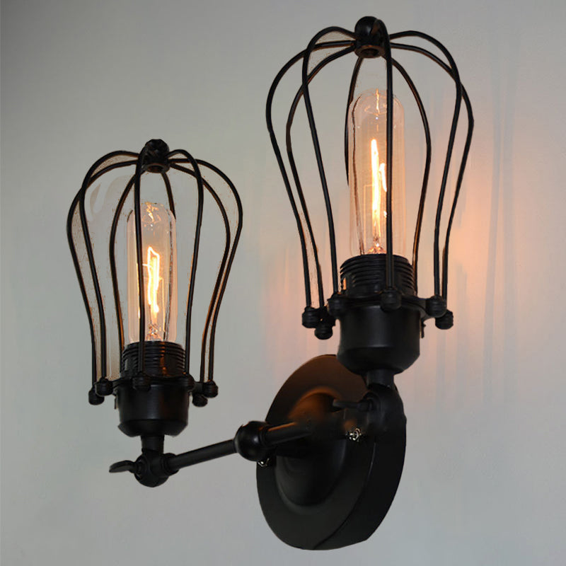 Industrial Iron Frame 1/2-Light Wall Sconce Lamp