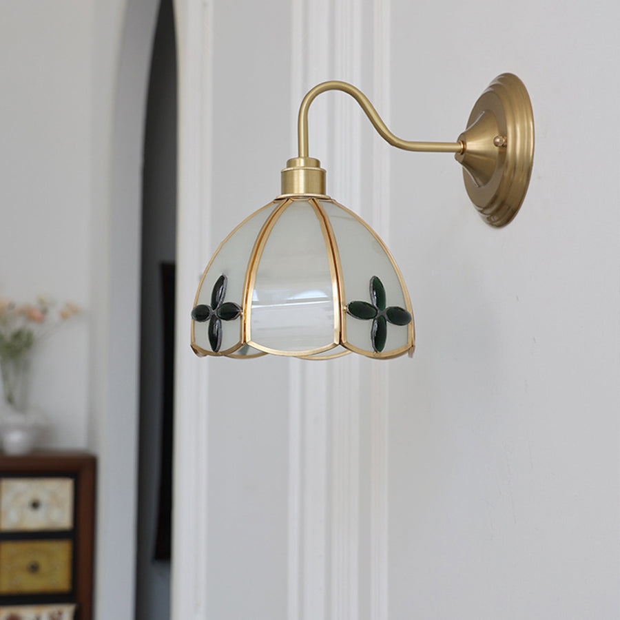 Deco Brass Round Glass Shade 1-Light Wall Sconce Lamp