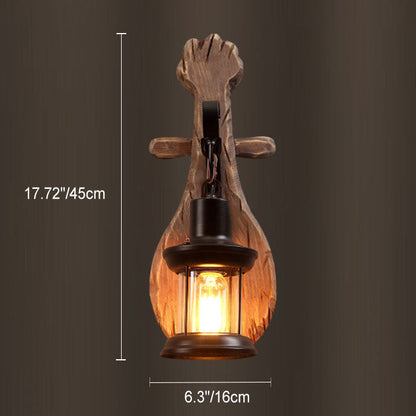 Farmhouse Wooden Pipa Shape 1-Light Wall Sconce Lamp