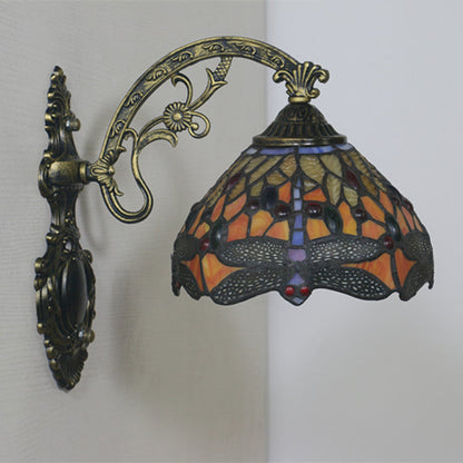 Tiffany Dragonfly Iron Glass 1-Light Wall Sconce Lamp