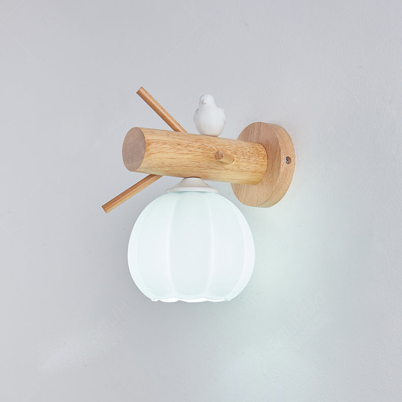 Minimalist Pumpkin Bird Wood PE 1-Light Wall Sconce Lamp
