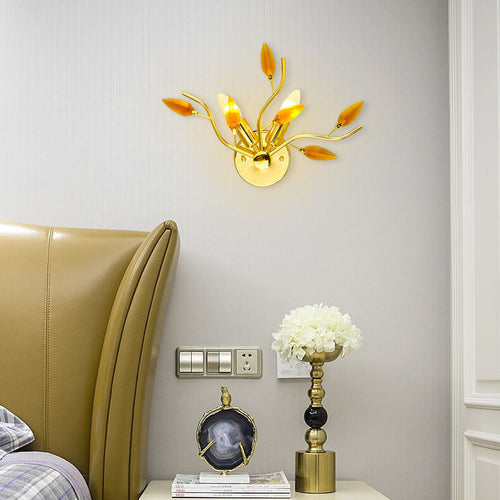 Nordic Iron Glass Leaf Branch 2-Light Wall Sconce Lamp