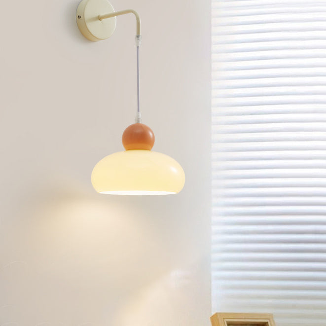 Cream Dome Round Iron Glass 1-Light Wall Sconce Lamp