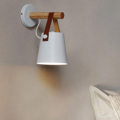 Minimalist Wood Iron Cylinder 1-Light Wall Sconce Lamp