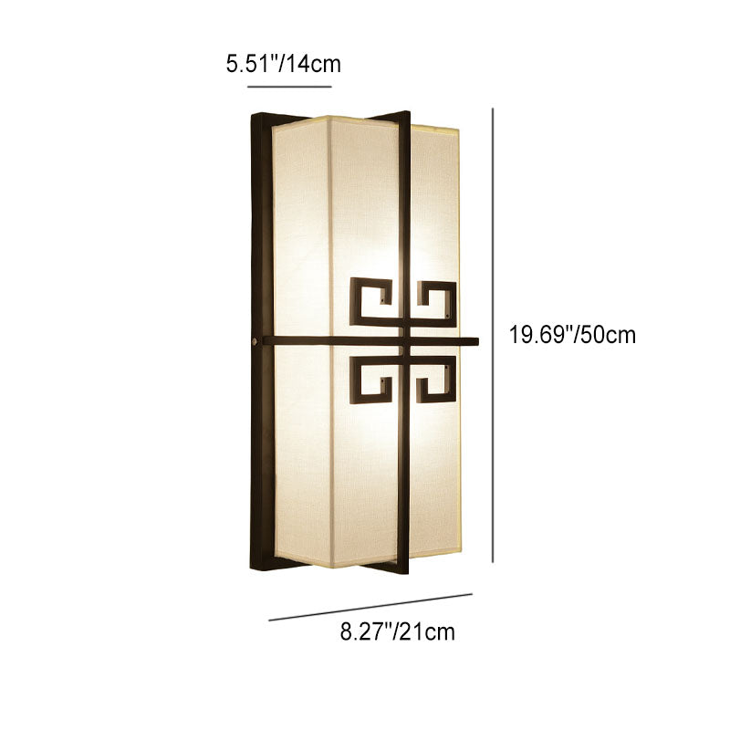 Chinese Rectangle Iron Fabric 2-Light Wall Sconce Lamp