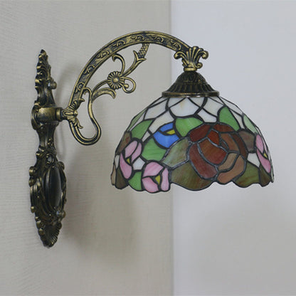 Tiffany Floral Hardware Glass Dome 1-Light Wall Sconce Lamp