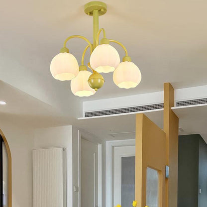 Minimalist Cream Pumpkin Metal Glass 4/6 Light Chandelier