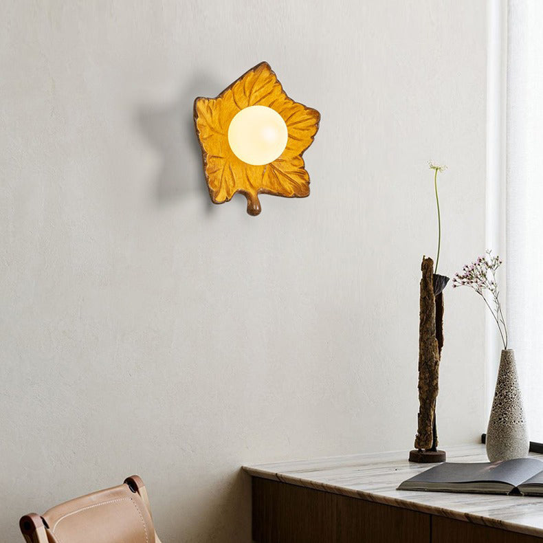 Creative Resin Glass Maple Leaf 1-Light Wall Sconce Lamp