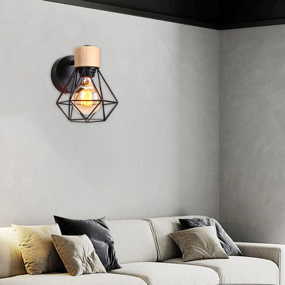 Luxury Iron Wood Polygon Diamond 1-Light Wall Sconce Lamp