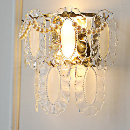 Gold Pearl Water Grain Glass Sheet 2-Light Wall Sconce Lamp