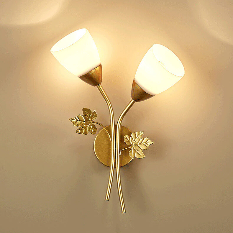 Scandinavian Floral Iron Glass 1/2 Light Wall Sconce Lamp