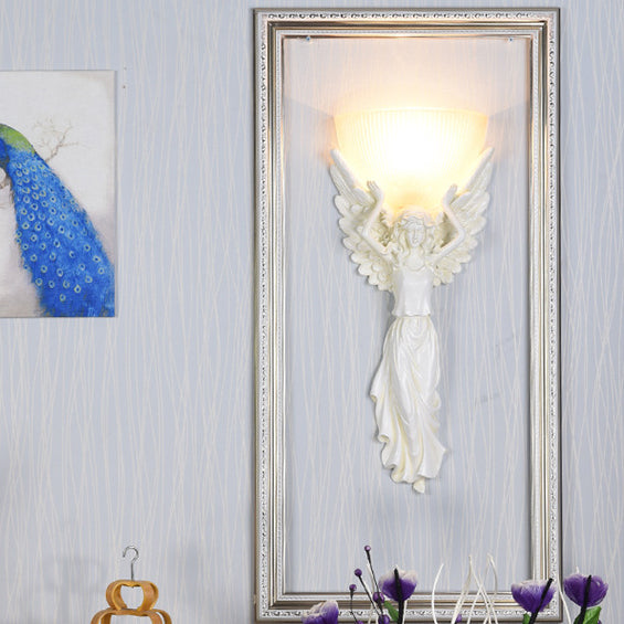 European Resin Glass Angel Statue 1-Light Wall Sconce Lamp