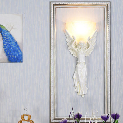 European Resin Glass Angel Statue 1-Light Wall Sconce Lamp