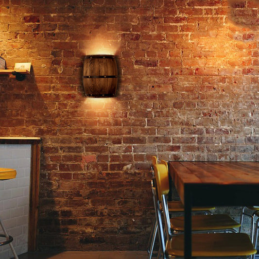 Wood Wine Barrel Design 1-Light Wall Sconce Lamp
