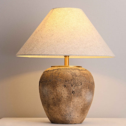 Modern Shabby Chic Cone Fabric Ceramic Jar 1-Light Table Lamp For Bedroom