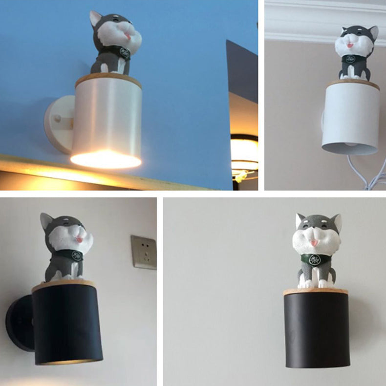Resin Puppy Iron Cylinder Shade 1-Light Wall Sconce Lamp