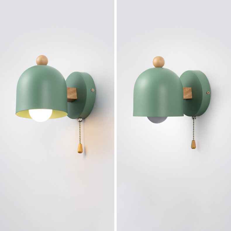 Rubberwood Shade Log Pull Cord 1-Light Wall Sconce Lamp