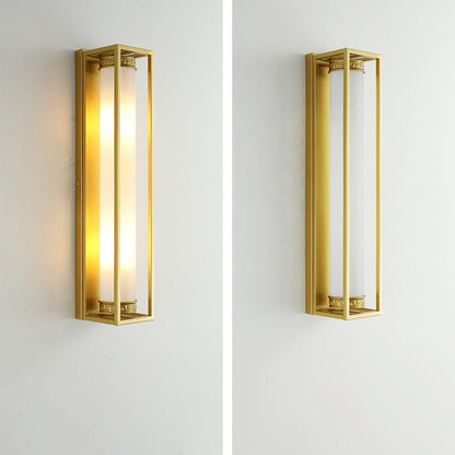 Chinese Glass Rectangular Cylinder 2-Light Wall Sconce Lamp