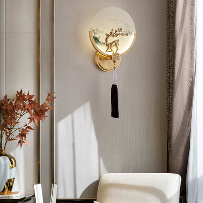 Traditional Chinese All-Copper Glass LED Wall Sconce Lamp
