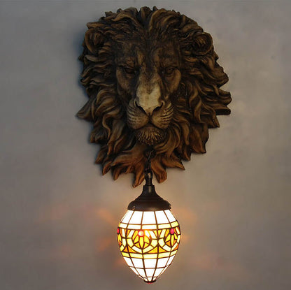 Tiffany Resin Lion's Head 1-Light Wall Sconce Lamp