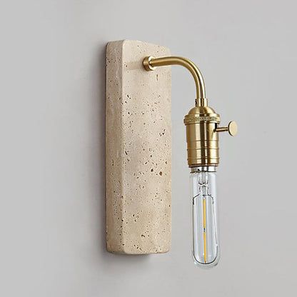Retro Travertine Brass Round 1-Light Wall Sconce Lamp