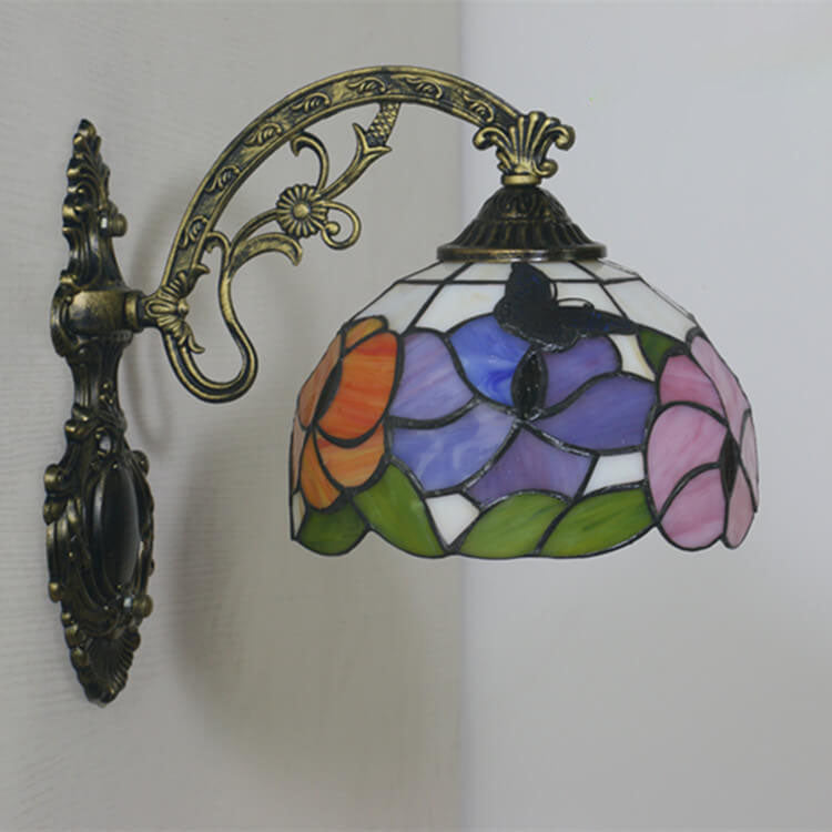 Tiffany Flower Stained Glass Dome 1-Light Wall Sconce Lamp