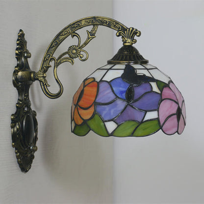 Tiffany Flower Stained Glass Dome 1-Light Wall Sconce Lamp