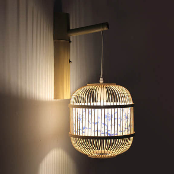 Chinese Weaving Parchment Oval 1-Light Wall Sconce Lamp