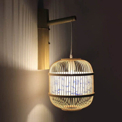 Chinese Weaving Parchment Oval 1-Light Wall Sconce Lamp