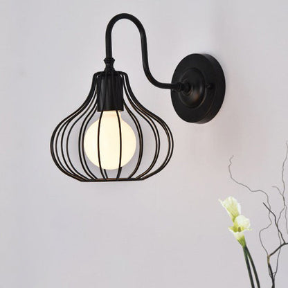 Iron Frame Pumpkin Shape 1-Light Wall Sconce Lamp