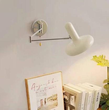 Cream Rocker Arm Round Retractable 1-Light Wall Sconce Lamp