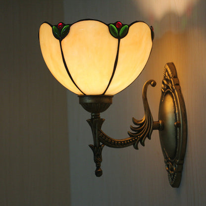 Tiffany Milk Yellow Glass Gem Bowl 1-Light Wall Sconce Lamp
