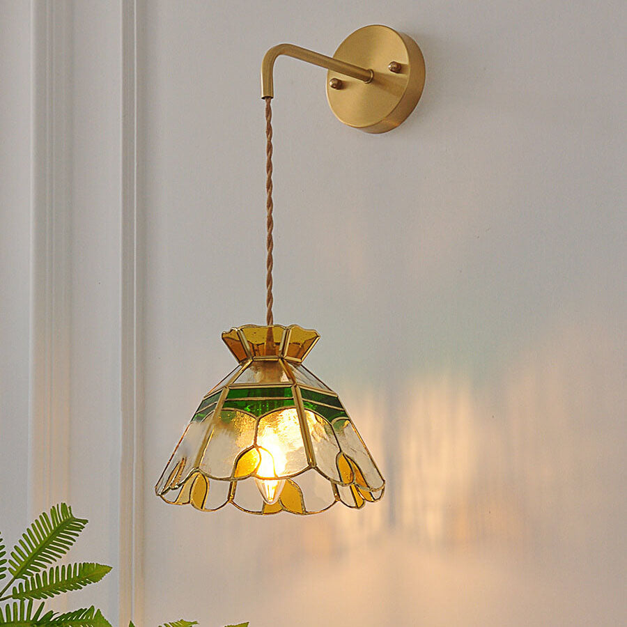 Stained Handmade Glass Tulip Cone 1-Light Wall Sconce Lamp