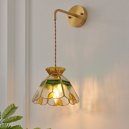 Stained Handmade Glass Tulip Cone 1-Light Wall Sconce Lamp