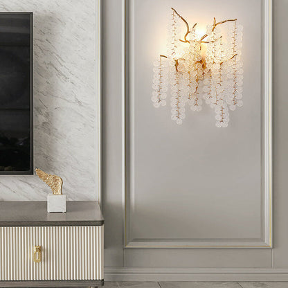 Money Tree Branch Aluminum Glass 3-Light Wall Sconce Lamp