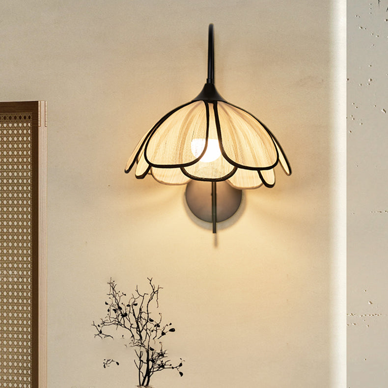 Japanese Shaped Iron Plant Fiber 1-Light Wall Sconce Lamp