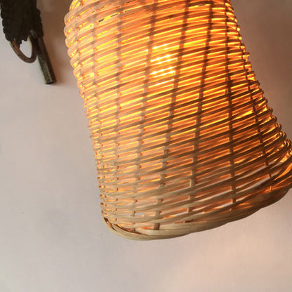 Rectangular Iron Bamboo Woven 1-Light Wall Sconce Lamp