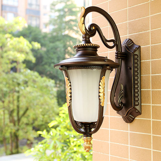 Coffee Aluminum Glass 1-Light Waterproof Wall Sconce Lamp
