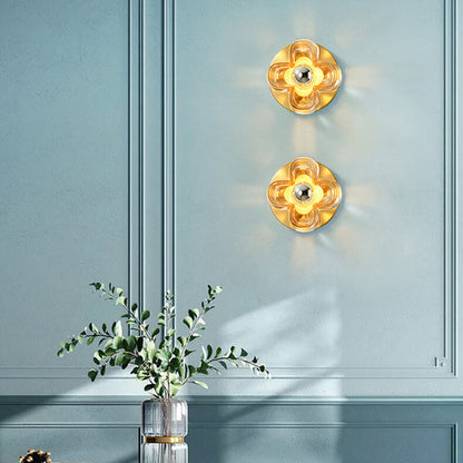 Round Square Clover Copper Glass 1-Light Wall Sconce Lamp