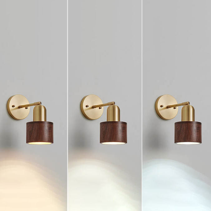 Light Luxury Copper Walnut Round 1-Light Wall Sconce Lamp