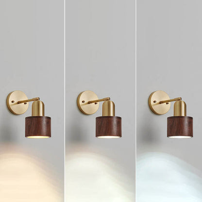 Light Luxury Copper Walnut Round 1-Light Wall Sconce Lamp