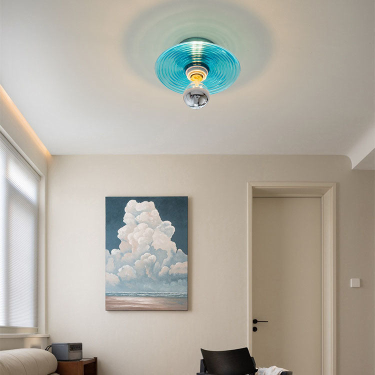 Art Deco Wave Pattern Round Glass 1-Light Wall Sconce Lamp