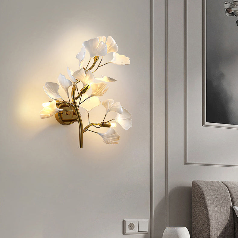 Ginkgo Leaf Iron Acrylic 4-Light Wall Sconce Lamp