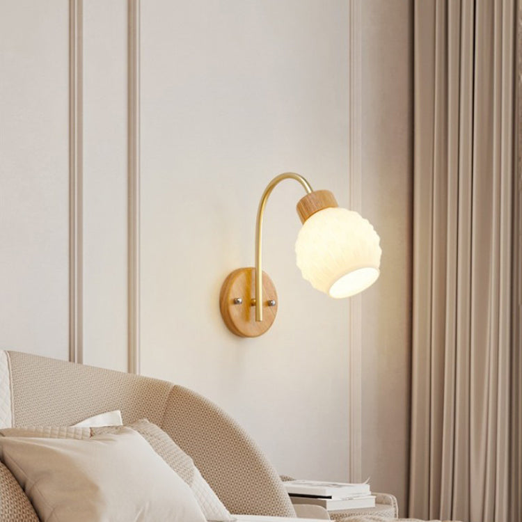 Bell Pleated Glass Shade Wood 1-Light Wall Sconce Lamp