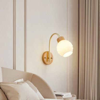 Bell Pleated Glass Shade Wood 1-Light Wall Sconce Lamp