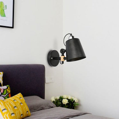 Scandinavian Iron Shade Wood 1-Light Wall Sconce Lamp
