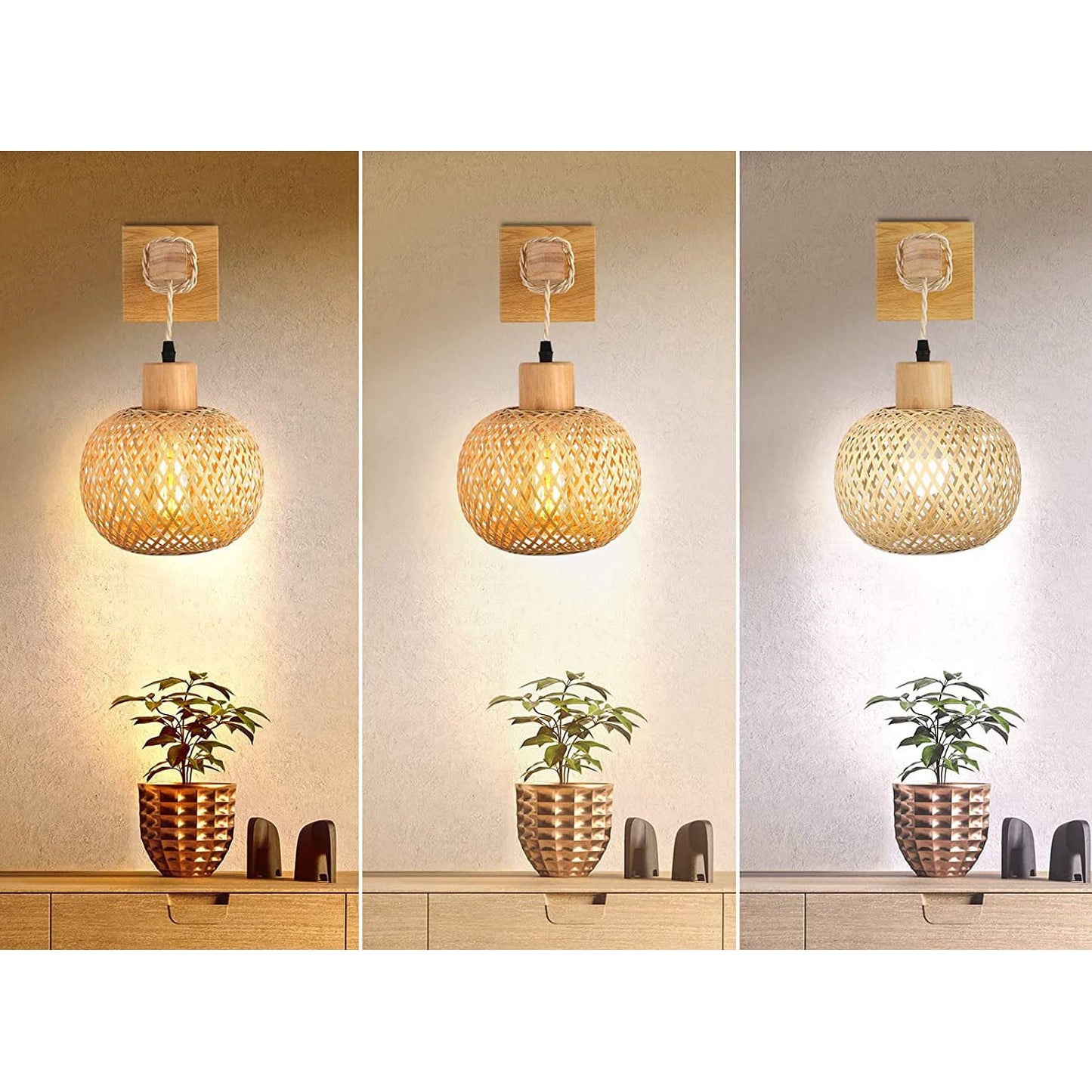 Japanese Round Head Rattan Weaving 1-Light Wall Sconce Lamp