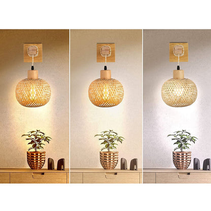 Japanese Round Head Rattan Weaving 1-Light Wall Sconce Lamp