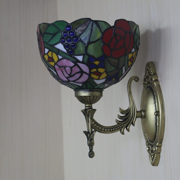 Tiffany Flower Bowl Stained Glass 1-Light Wall Sconce Lamp
