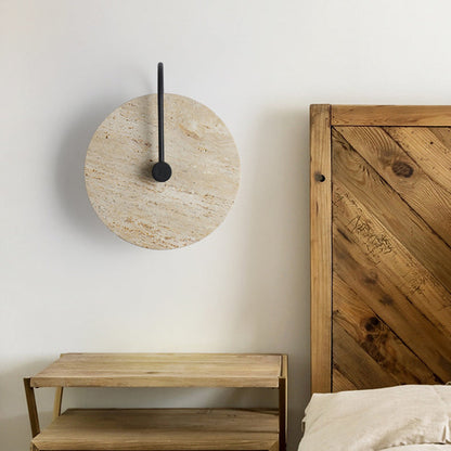 Round Iron Yellow Travertine 1-Light Wall Sconce Lamp